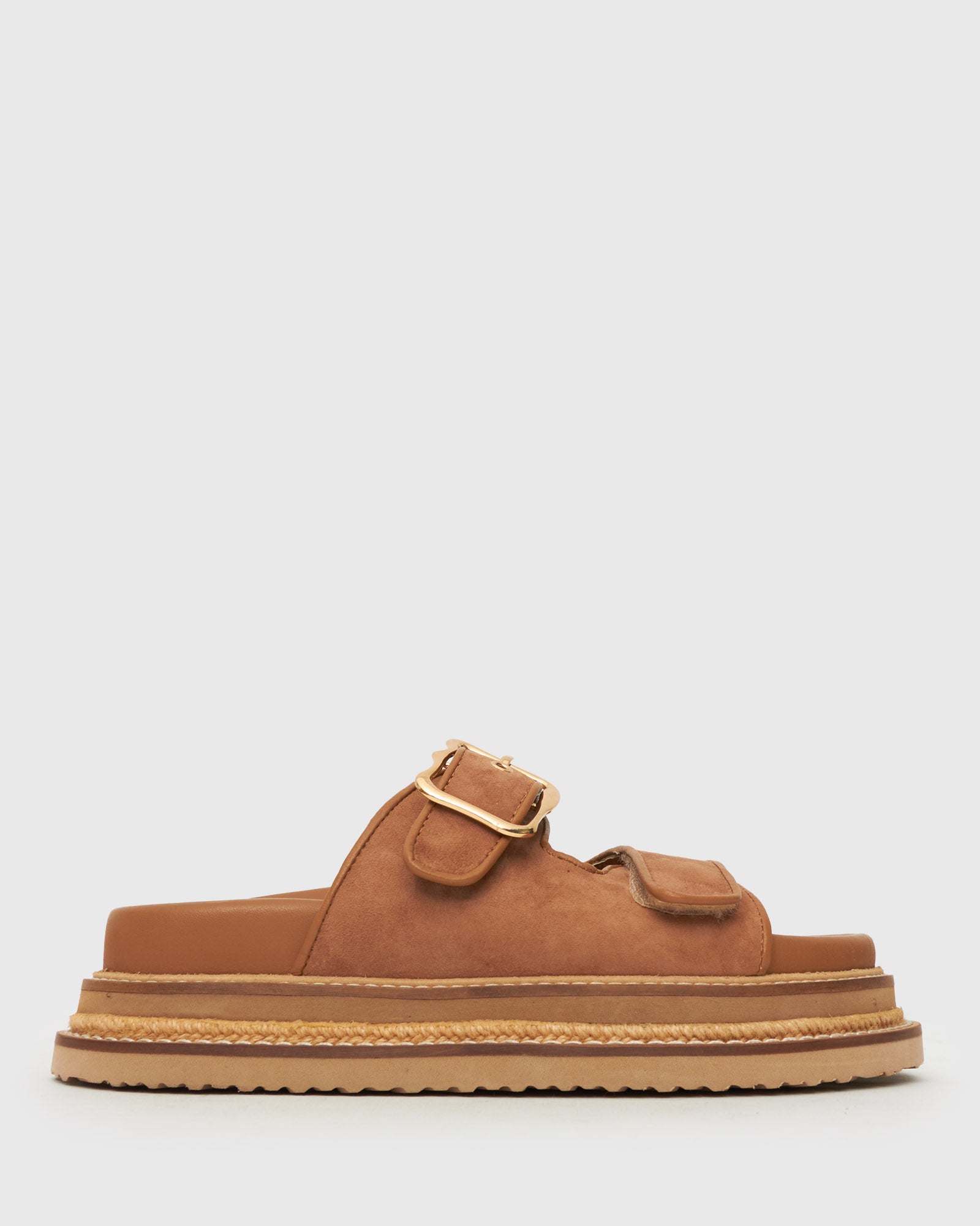 HAZE Leather Buckle Flatform Slides